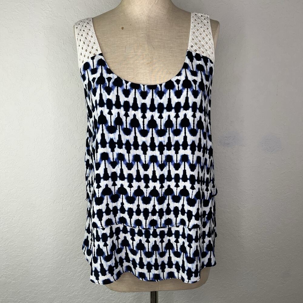 Reitmans Basic Blouse Size M double layer, White and blue, cotton straps, casual